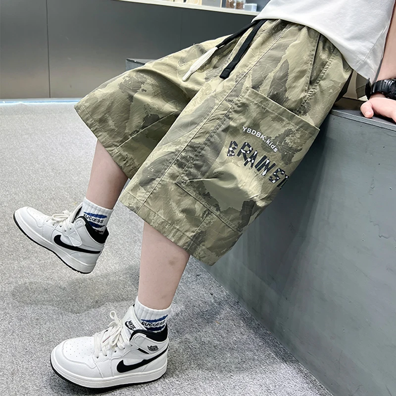 أطفال بوي الصيف U2 K السراويل البضائع المموهة Y2K الأطفال عادية الرباط كامو السراويل السراويل مع جيب سن 5 7 9 11 13 14 Y #4