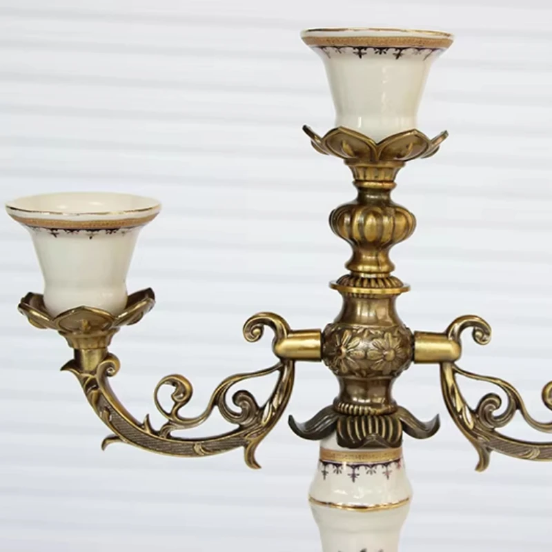 Alloy Ceramic Candle Holder, 3-Arm Candelabra Living Room Vintage Centerpiece Decor for Villa Entryway, Farmhouse Ornament