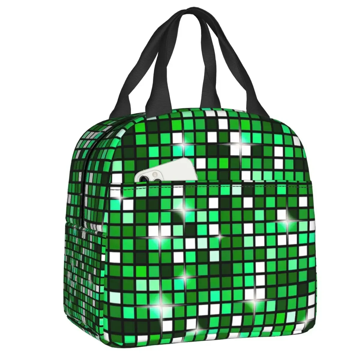 

Emerald Green Disco Ball Glitter Insulated Lunch Bag for School Office Waterproof Thermal Cooler Bento Box Women Children