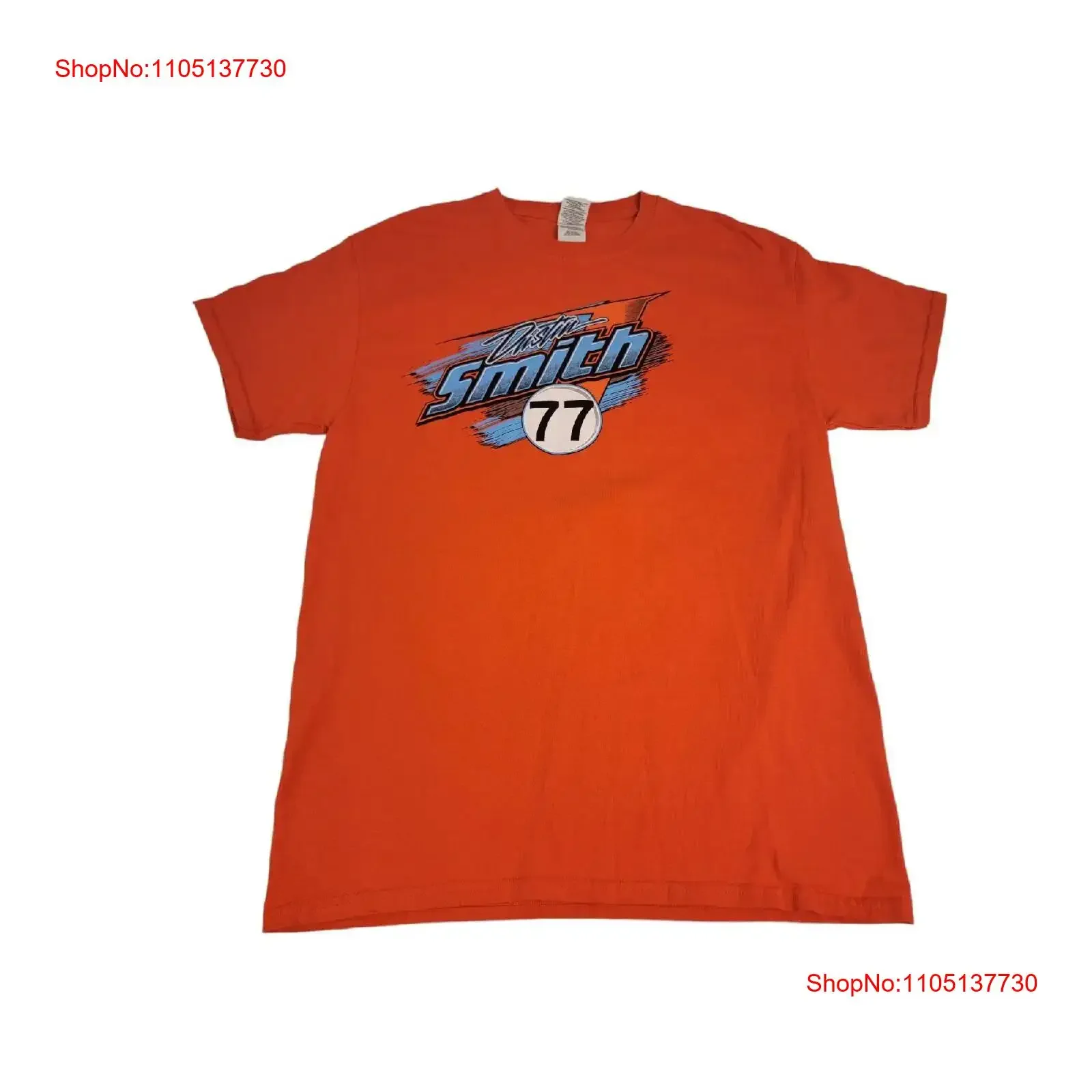 DUSTIN SMITH SPRINT CAR RACING 77 2 SIDED ORANGE T Shirt Sz M INDIANA vintage Washed Breathable Stretched Slightly graphic