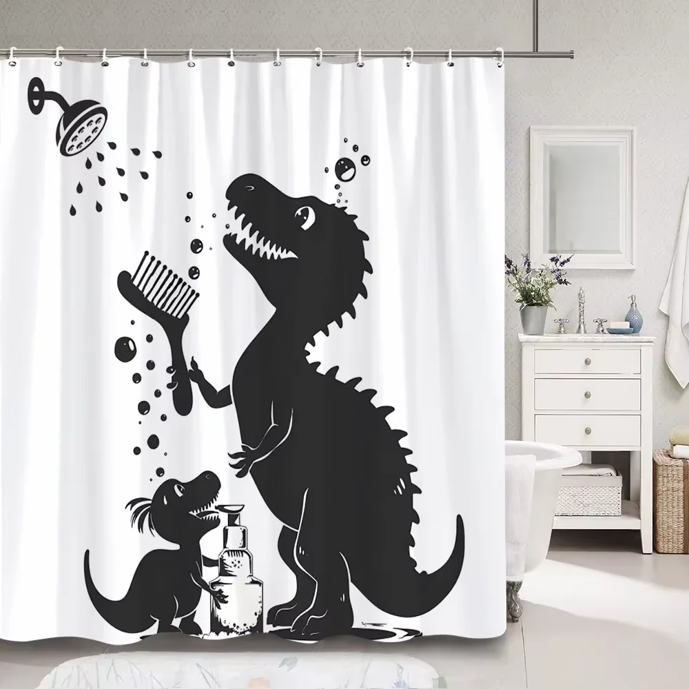 Funny Cute Animal Shower Curtain Riding Shark Cat, Dog in Bathtub and Pretty Pig Polyester Fabric Shower Curtains Bathroom Decor