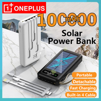 OnePlus Solar Detachable Power Bank 100000mah Large Capacity Built-in Usb 4 Cable Portable Fast Charging Power Bank For Iphone