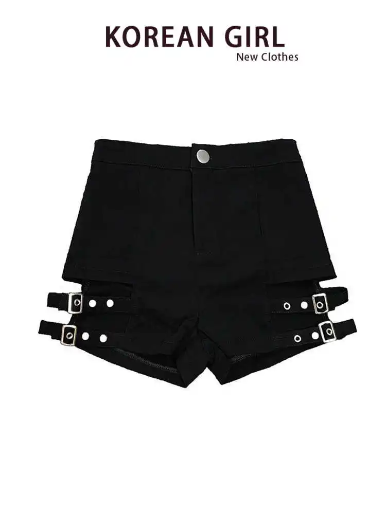 Shorts Women Black Gothic Skinny Creativity Lace-up Popular Streetwear Daily Personality Students Holiday Emo Punk Shorts Sexy