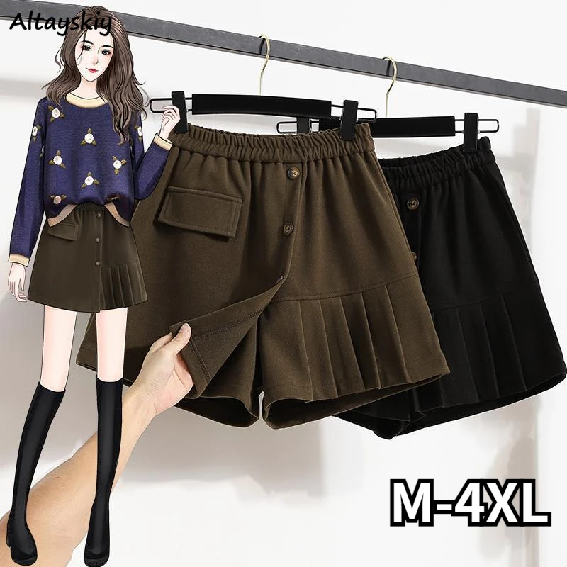 Woolen Winter Chic Shorts Women Irregular Pleated New  Vintage Pure Gentle Soft High Waist Aesthetic Design Harajuku Pretty