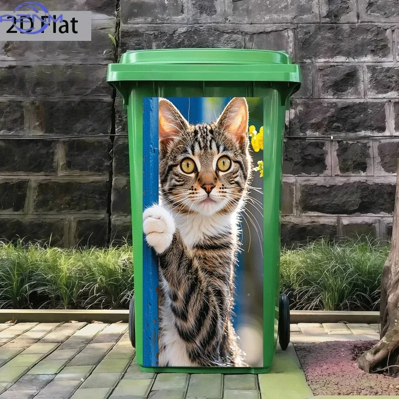 2D Flat Printing 1pc Trash Can Sticker 37×82cm Cute Cat Peeking Theme Design Wall Sticker Decorative Self-Adhesive Wallpaper K