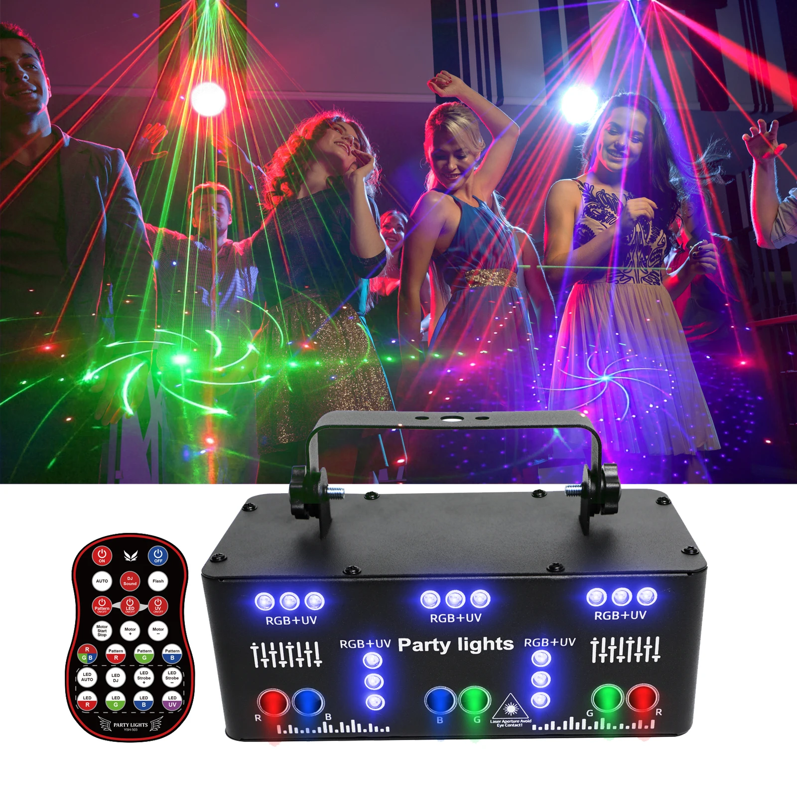 HCWE 21 LENS DJ Disco Beam Patterns Stage Laser Light Projector Party Lights UV LED Strobe Sound Party Holiday Wedding Articles