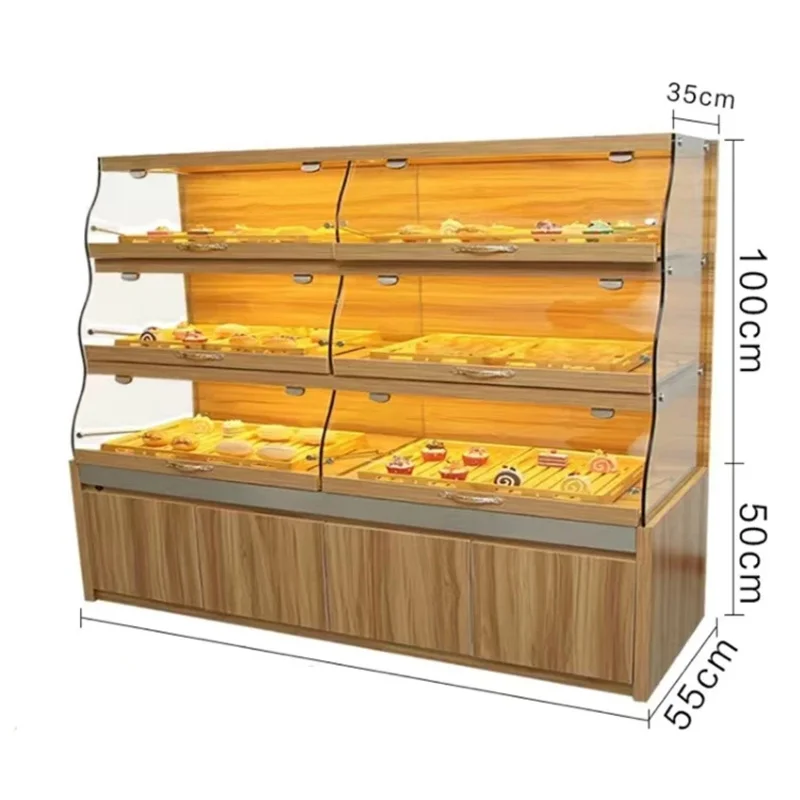 

Customize.Customized 3-Tier Wall-Mounted Metal Bread Bakery Display Cabinet Wooded Supermarket Design Shelf Bread and Pastri