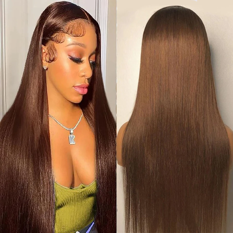 

200% 13x4 Glueles Chocolate Brown Straight Lace Front Wigs Human Hair 13x6 HD Lace Frontal Wig Pre Plucked Brown Wigs