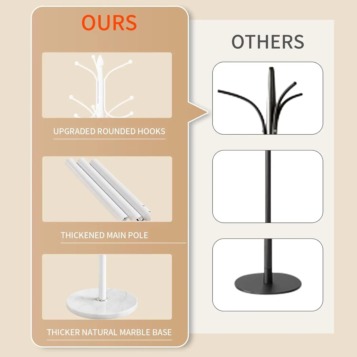 Metal Coat Rack Stand com Base de Mármore Natural, Casaco Branco Racks, Salão Cabide de árvore Stand, Moderno Independente