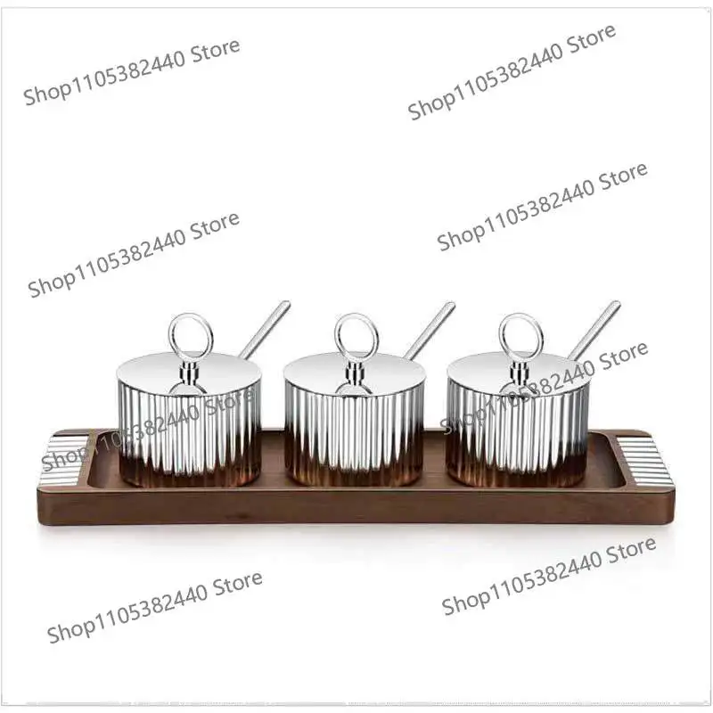 Light luxury sugar jar box exquisite stainless steel kitchen storage box set salt jar premium sugar jar decoration