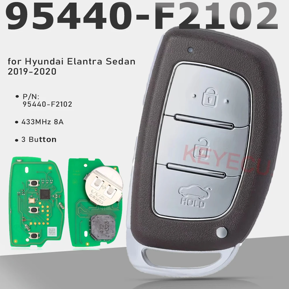 

KEYECU P/N: 95440-F2102 Умный дистанционный ключ 433 МГц 8A с 3 кнопками, система Keyless Go для Hyundai Elantra Sedan 2019-2020