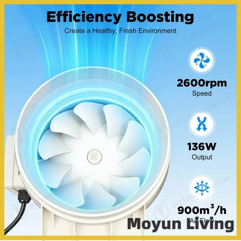 130W Air Duct Fan HF-200P Exhaust Ventilation Fan with Low Noise Pipe Fan Kitchen Warehouse Hotel Tube with Ball Bearings 220V