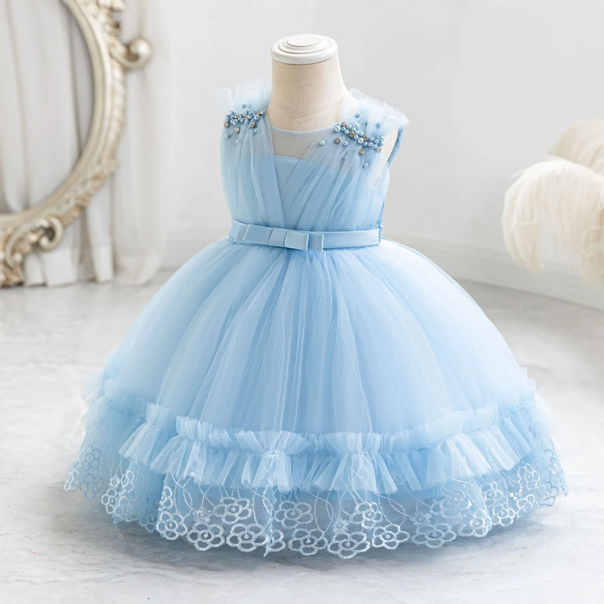 HETISO Summer Baby Dresses Pearls Lace 1st Birthday Dress for Toddler Wedding Party Gown vestido infantil menina 0 2 4 Years