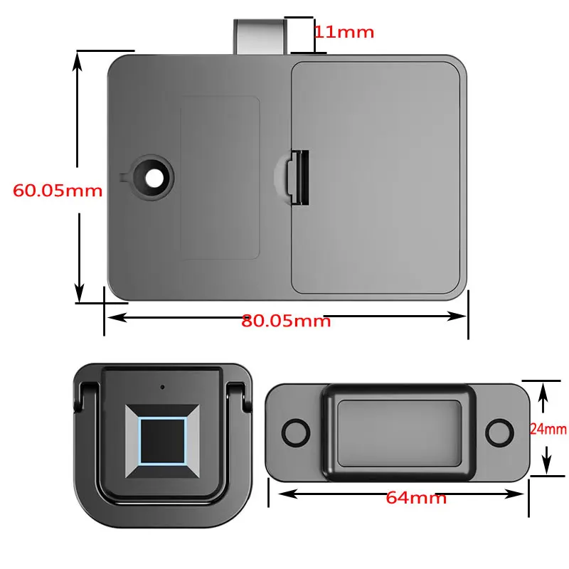 Biometric Fingerprint Lock Black Keyless Cabinet Lock Smart Drawer Locks Anti-theft Door Lock Long Standby Time Door Hardwar