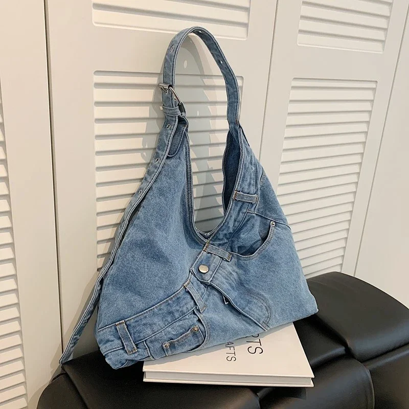 

Fashionable Denim Large Capacity Shoulder Bags Casual 2025 New Temperament Commuting Sewing Thread Women's Crossbody Bag