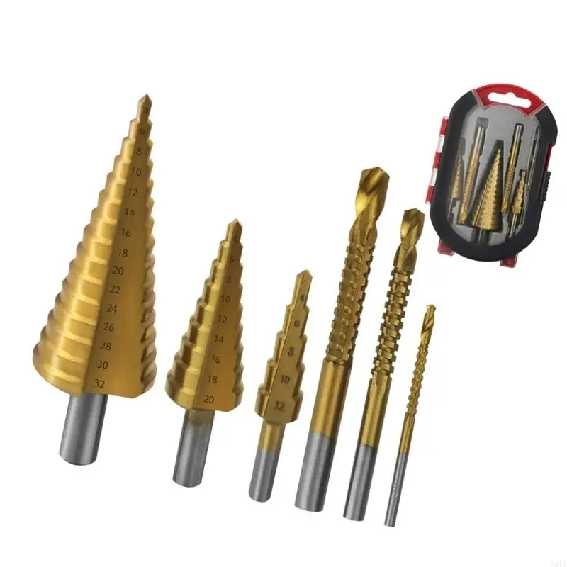

2025 New High Strength Steel Step Drill Bit Titaniums Coated 6Pcs Multifunctional Drilling Milling Cutter Hole Opener