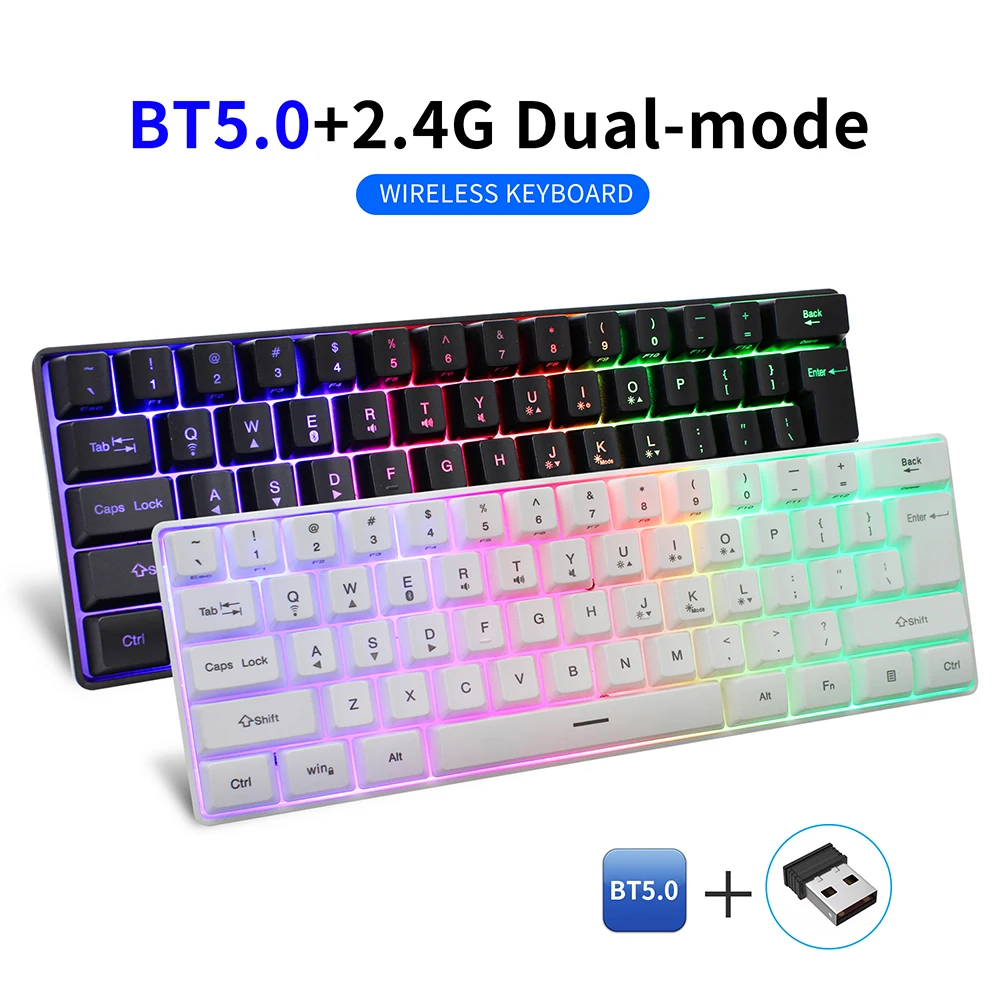 Mini Keyboard Game 61 Keys Wireless keyboard Bluetooth 2.4Ghz Dual Mode Membrane Keyboards RGB Gaming Keyboard gk61
