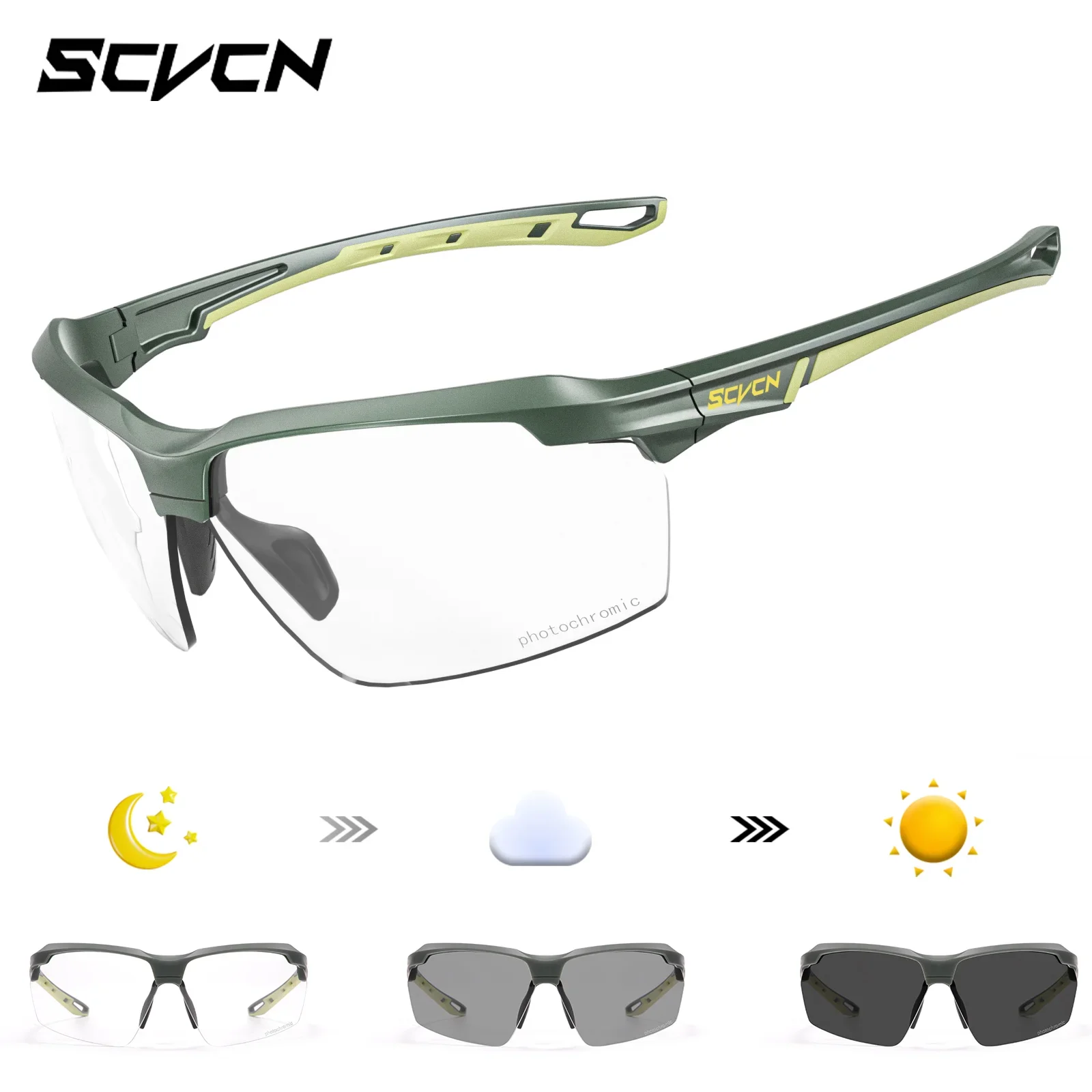 SCVCN Fashion Photochromic Sunglasses Cycling Glasses Bike Bicycle Hiking Golf UV400 Sports Glasses for Men Women Baseball 2024