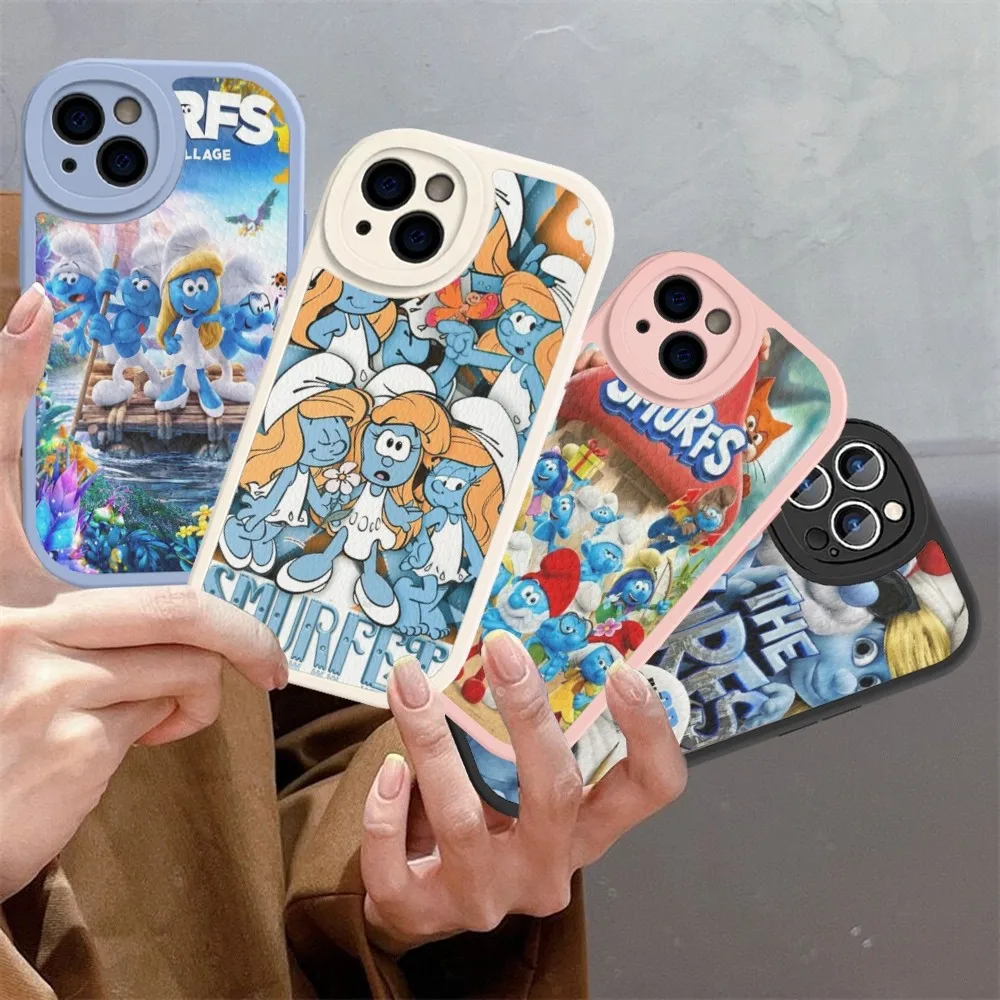 

Cartoon S-Smurfs Mousepad Hard Leather For iPhone 14 13 12 Mini 11 14 Pro Max Xs X Xr 7 8 Plus Fundas