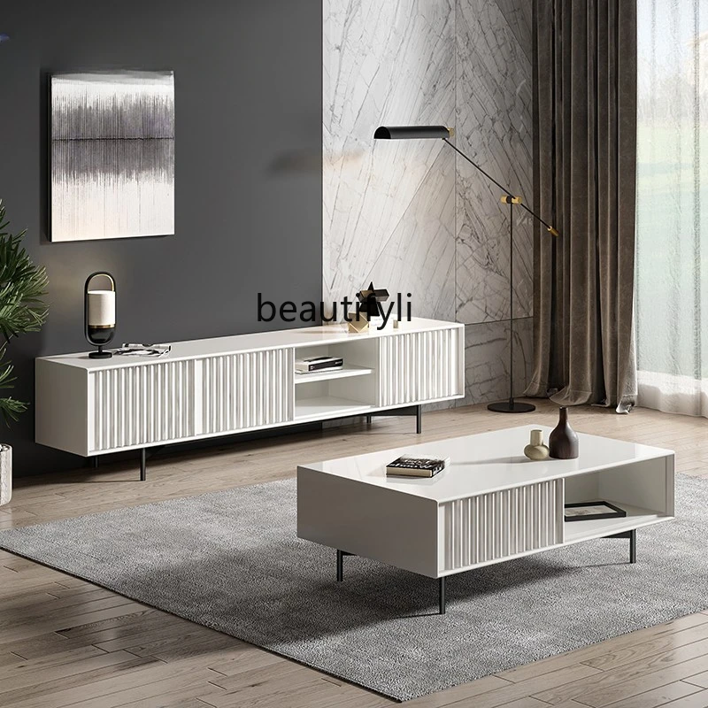 Nordic simple modern TV cabinet combination light luxury living room villa high-footed TV cabinet