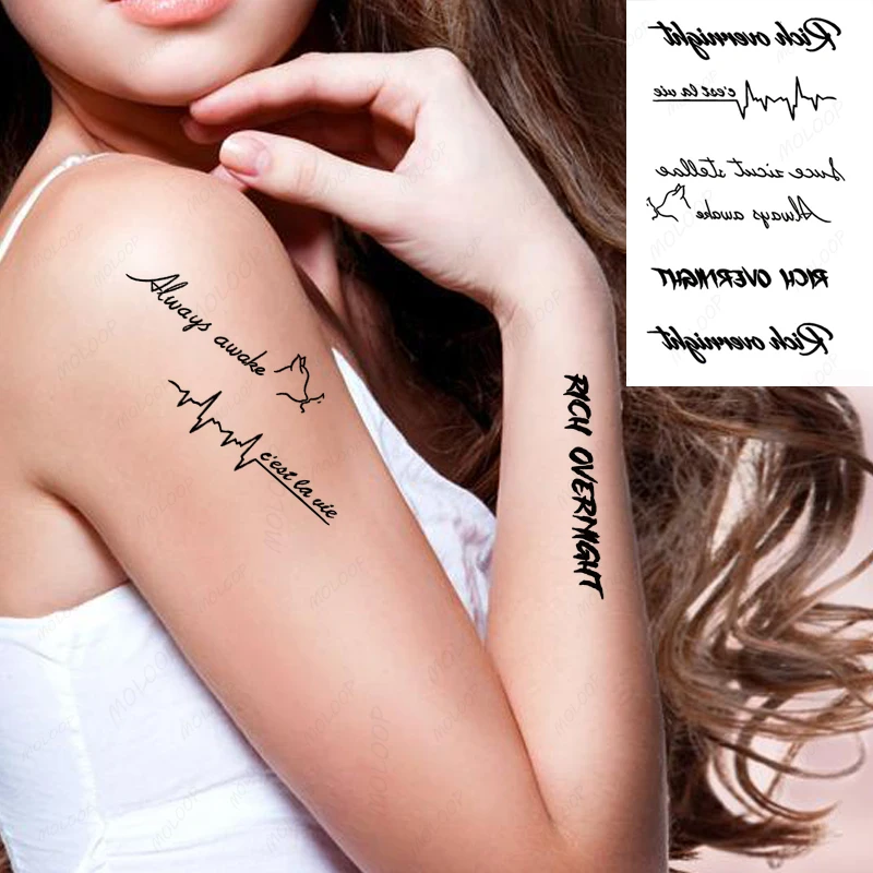 Tattoo Stickers Letters Sentence Heart Beating Pattern Waterproof Temporary Flash Tatoo for Women Men Makeup Art