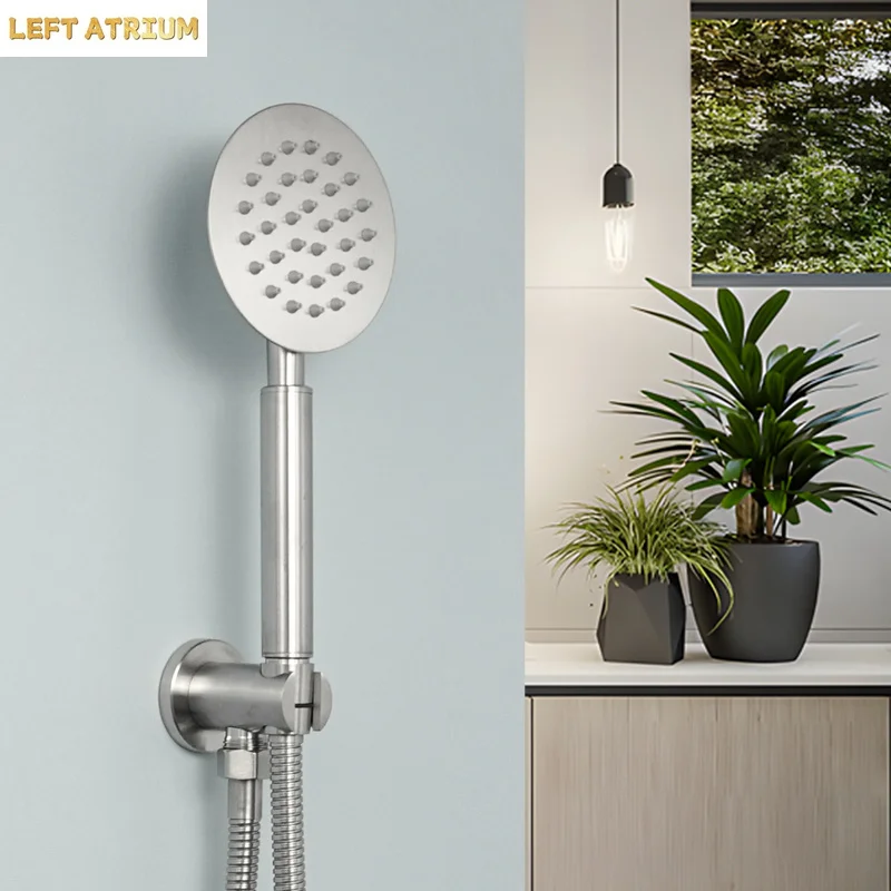 304Stainless Steel Brushed Bathroom Handheld Shower Head Bath Sprinkler 1.5 Meter Shower Hose Wall Mounted Bracket