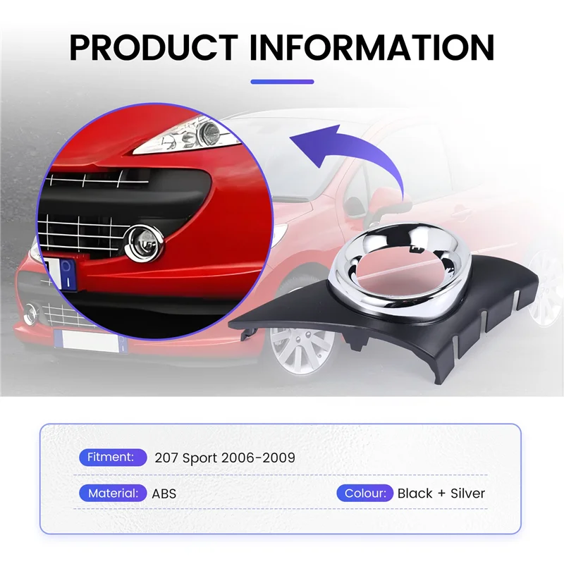 

Car Front Fog Light Cover Chrome Foglights Frame Grill Auto Accessories For 207 Sport 2006-2009