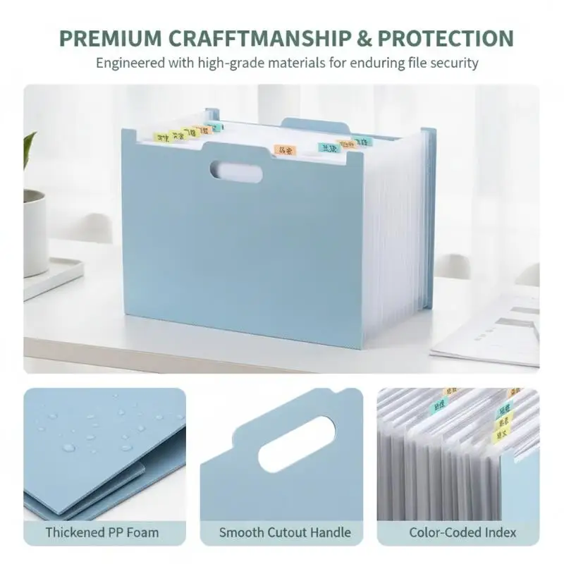 13 Pockets Accordion Expanding File Folder, A4 Letter Size Document Organizer With Label Pocket for Paper Storage