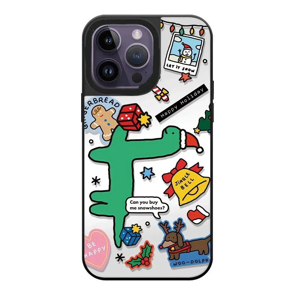 

Mirror Surface Christmas Cartoon Dinosaur Phone Case Cover for iPhone 11 12 13 14 15 Pro Max Case for iPhone 15 ProMax