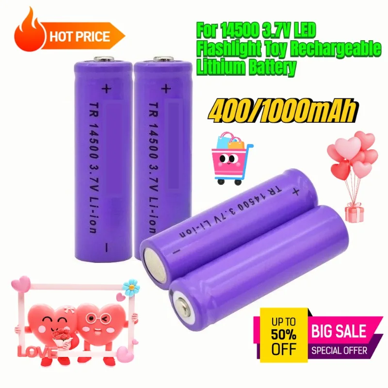 

400mAh/1000mAh for 14500 3.7V LED Flashlight Toy Rechargeable Lithium Battery