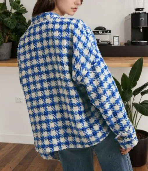 

Women's Loose Casual Fashion Thousand Bird Plaid Short Coat Autumn Winter New Wear