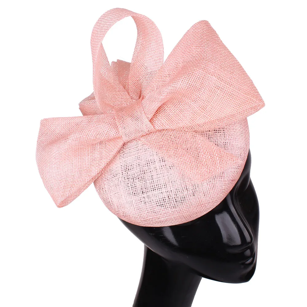 High Quality Nice Sinamay Women Fascinator Hat Bow Wedding White Headpiece With Hair Clip Cridal Party Hair Accessories