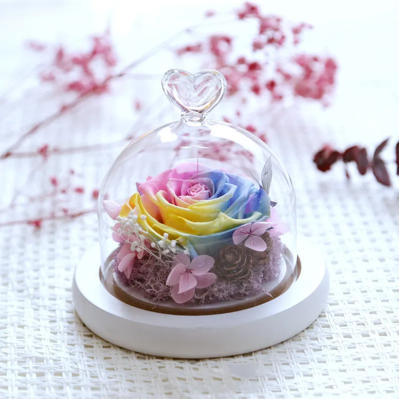 2sets/pack 10*13cm Heart Top Glass Dome Vase Home Decoration White Base Transparent Cover Cake Plate DIY Friend  Gift Wedding