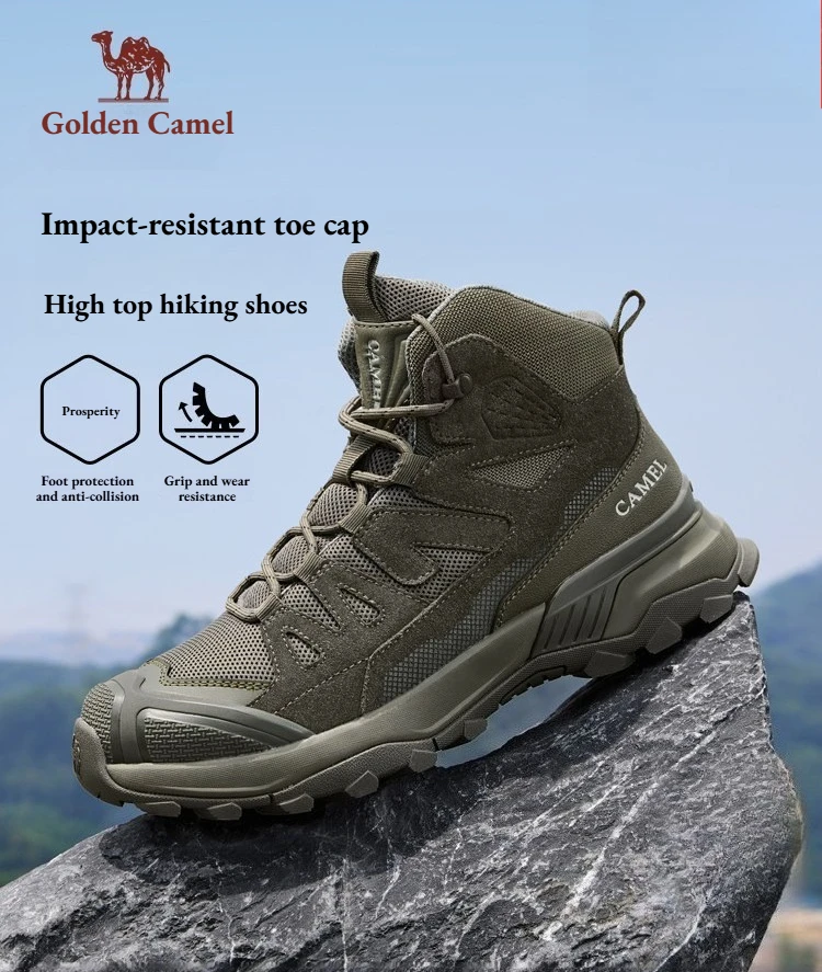 

Golden Camel Outdoor Hiking Boots for Men's Suede High-Top Lace-Up Non-slip Wear Resistant Mountain Shoes Tourism Casual Sneaker