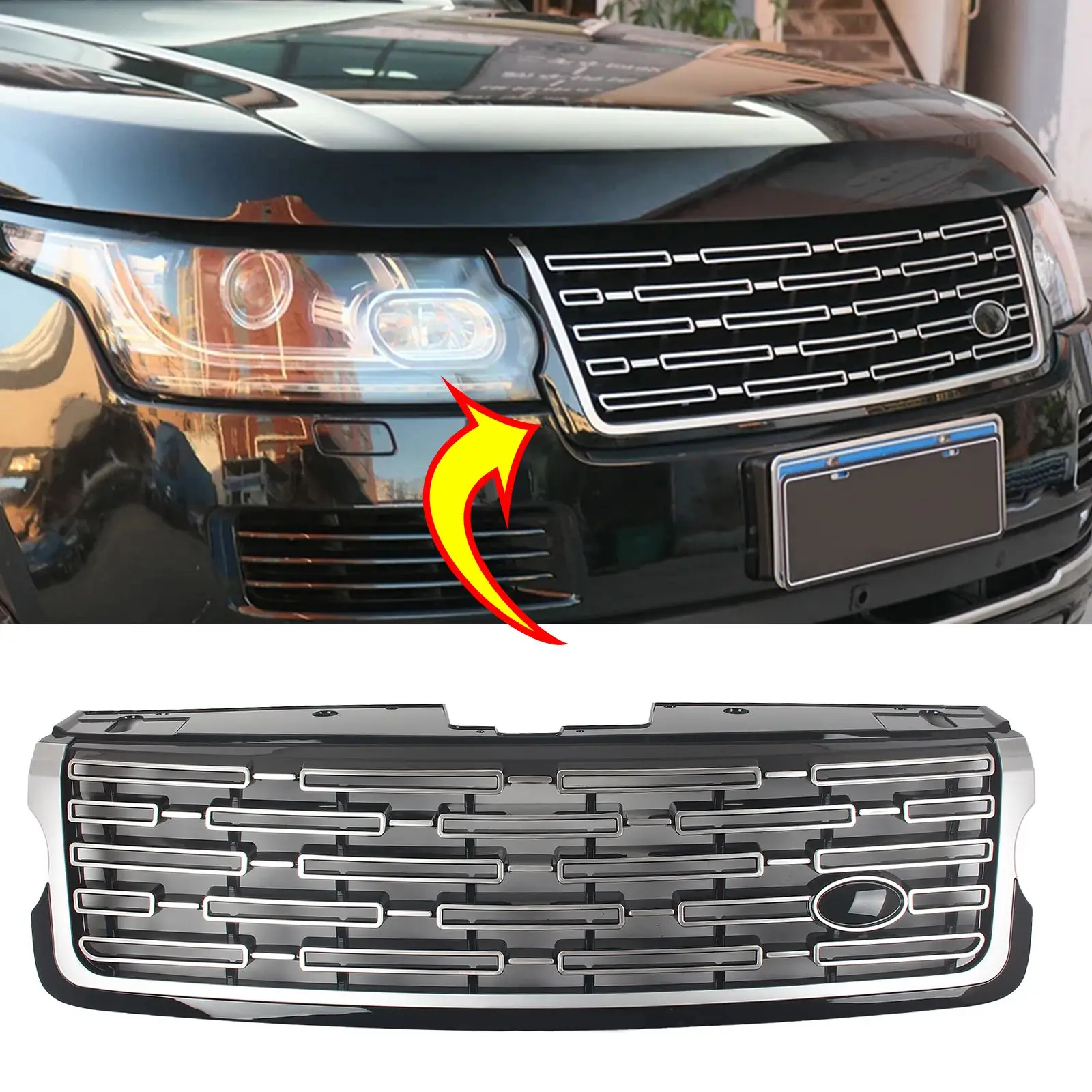 Front Grille Racing Grills Upper Bumper Hood Mesh Grid Grill FOR RANGE ROVER L405 VOGUE 13-17 GLOSS BLACK FACELIFT 2023 LOOK