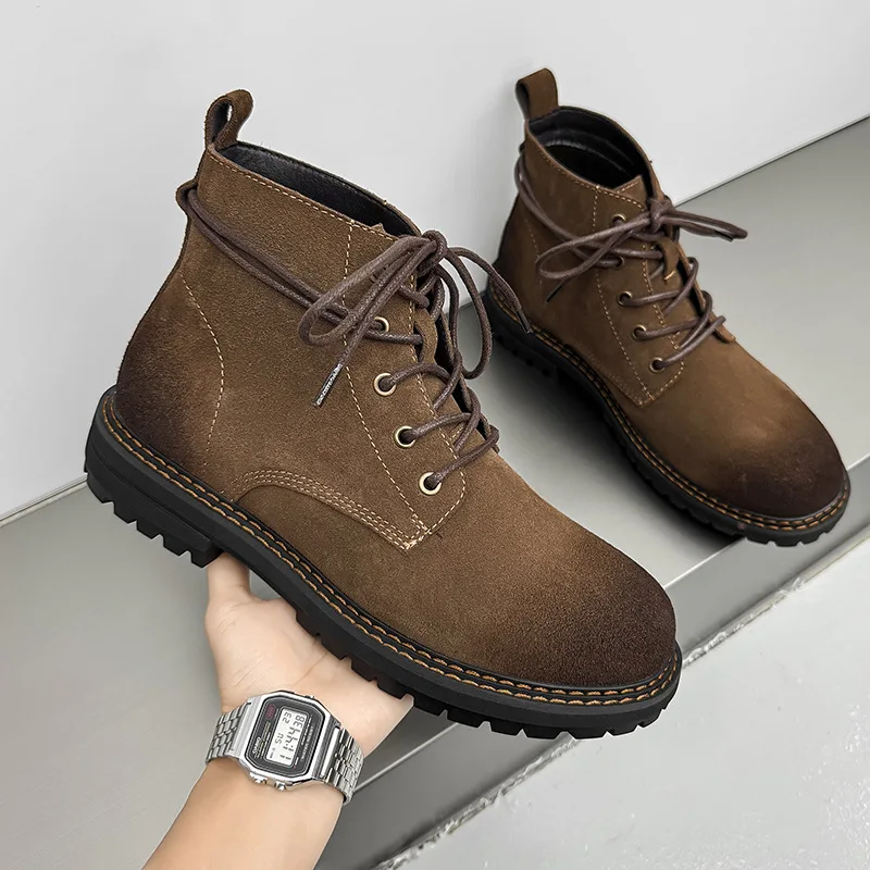 

New Vintage British Men Leather Shoes Cow Suede Autumn Winter Fashion Ankle Boots Outdoor Motorcycle Desert Boots Work Tooling