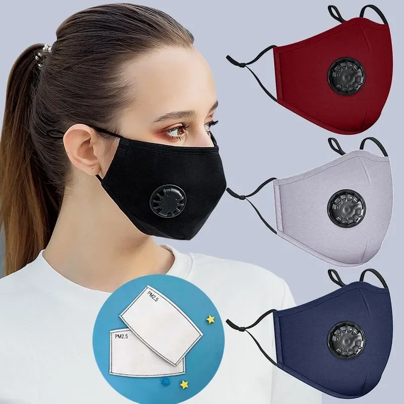 Cotton Face Mask with Breathing Valve Filter Reusable Washable Masks Fashion Mouth Face Mask Anti Dust Activated Carbon PM2.5