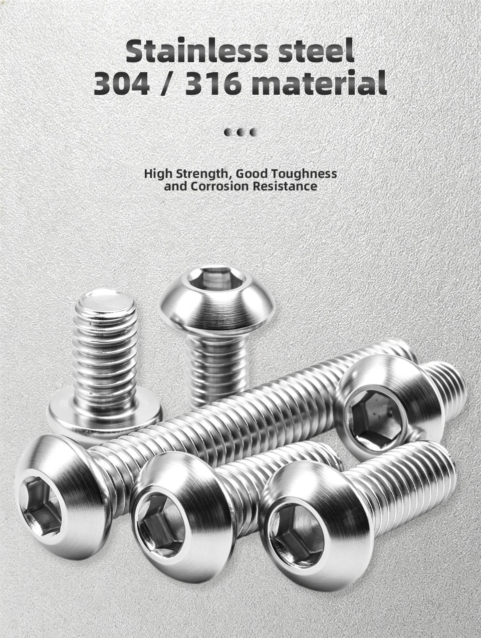 304 316 Edelstahl-Befestigungsmaterial ISO7380 M3 M4 M5 M6 M8 M10 Innensechskantschraube mit Rundkopf Maschinenschraube – Detail 8