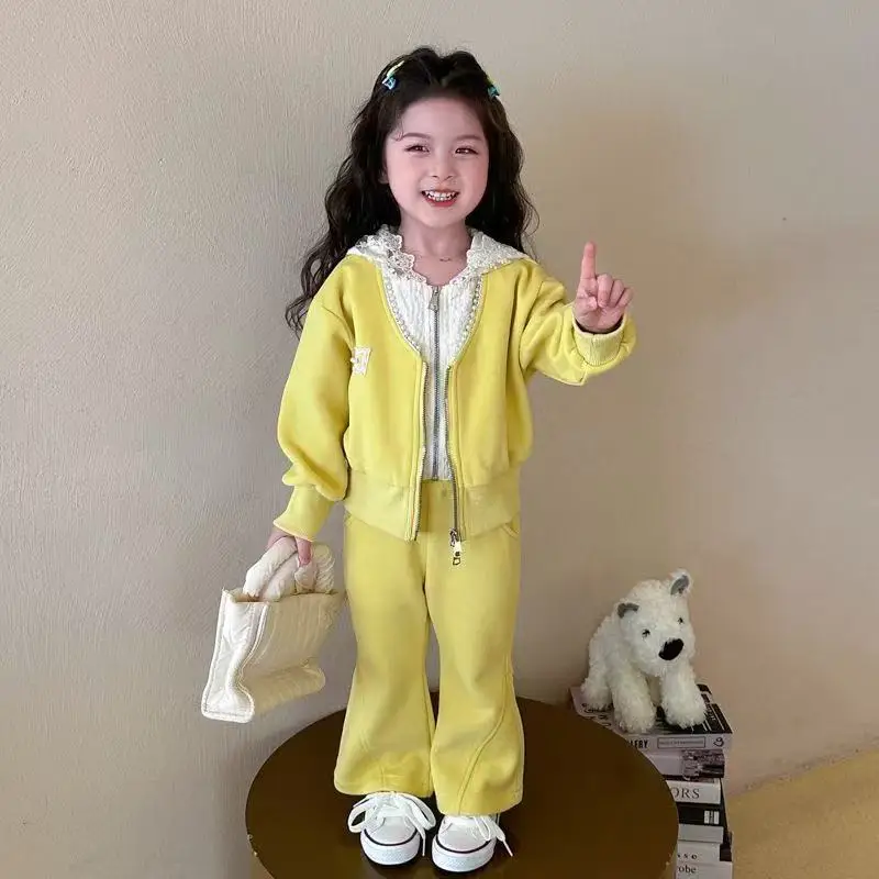 

Girls Spring Set Children's New Style Butterfly Bow Fake Two piece Sweater Korean Version Baby Girls' Elegant Leisure 2 Pcs