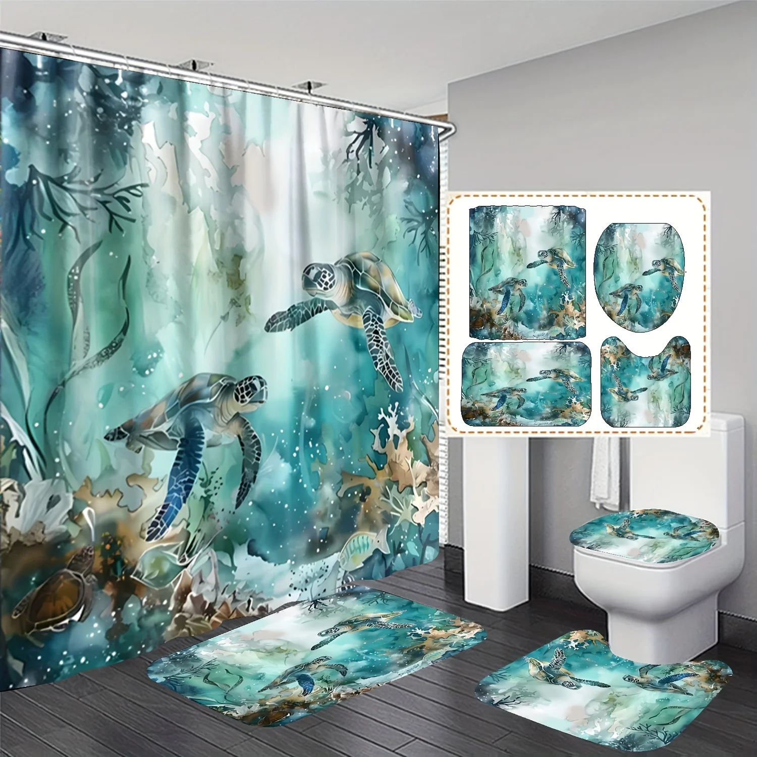 

Два маленьких черепахи, 4 шт., набор ковриков для ванной комнаты, занавеска для ванной 70 дюймов 70 дюймов Bathmat29,5 дюйма * 17,7 дюйма Umat 17,7 дюйма 14,8 дюйма, туалетный коврик 14,8 дюйма 16,5 дюйма