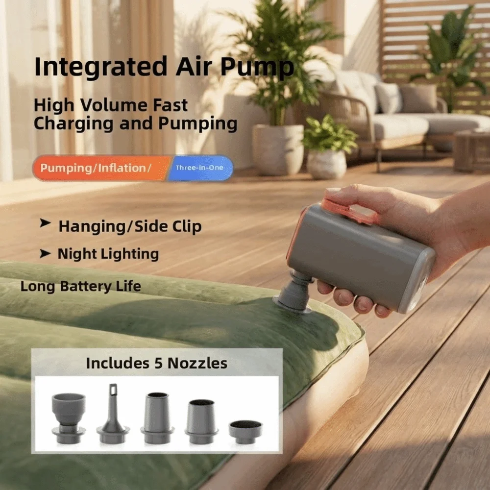 Wireless Electric Air Pump with Camping Light High Power Electric Compressor Inflator Mini USB Rechargeable Vacuum PVC Boat Pump