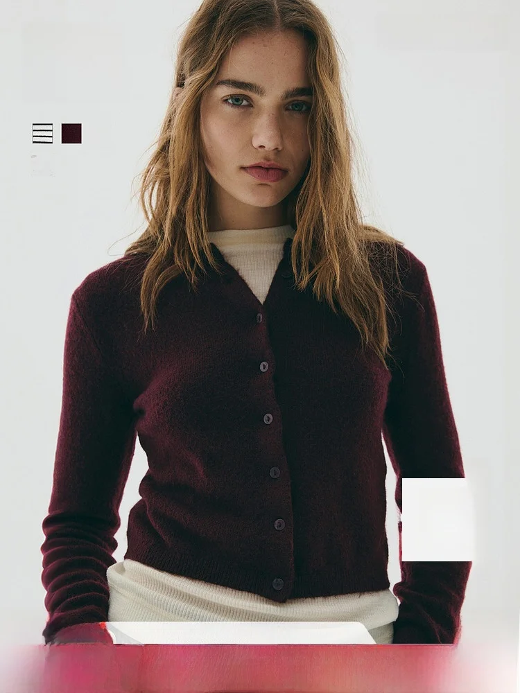 

Красный вязаный свитер H&M для женщин: теплая базовая верхняя одежда, модный повседневный стиль, приталенный крой, смесь полиэстера, весна