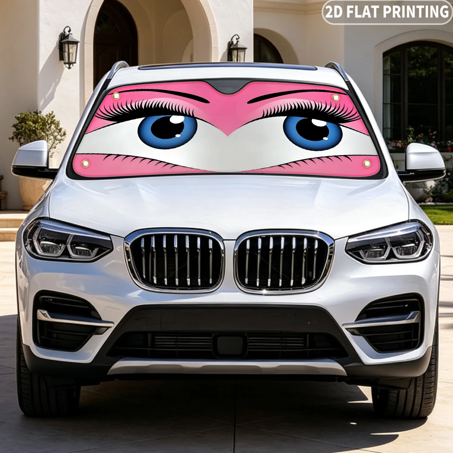 1pc Universal Car Windshield Sunshade, With Cute Cartoon Eye Pattern Print 2D FLAT Printing Design, A Sunshade With 4 Suction
