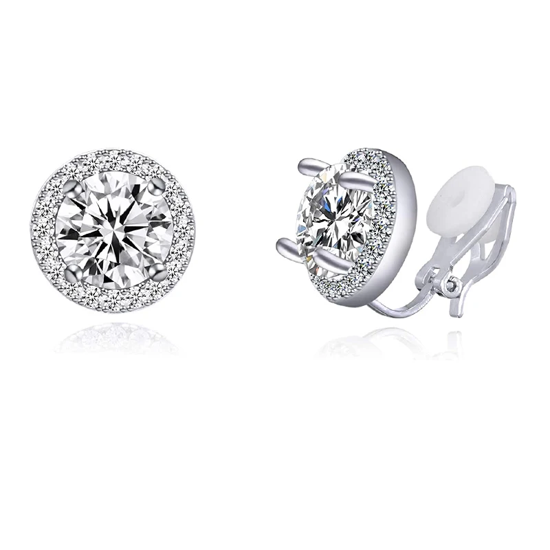 8MM,10MM Cubic Zirconia Crystal Clip On Earrings Round Non-Pierced Earrings For Women Girls