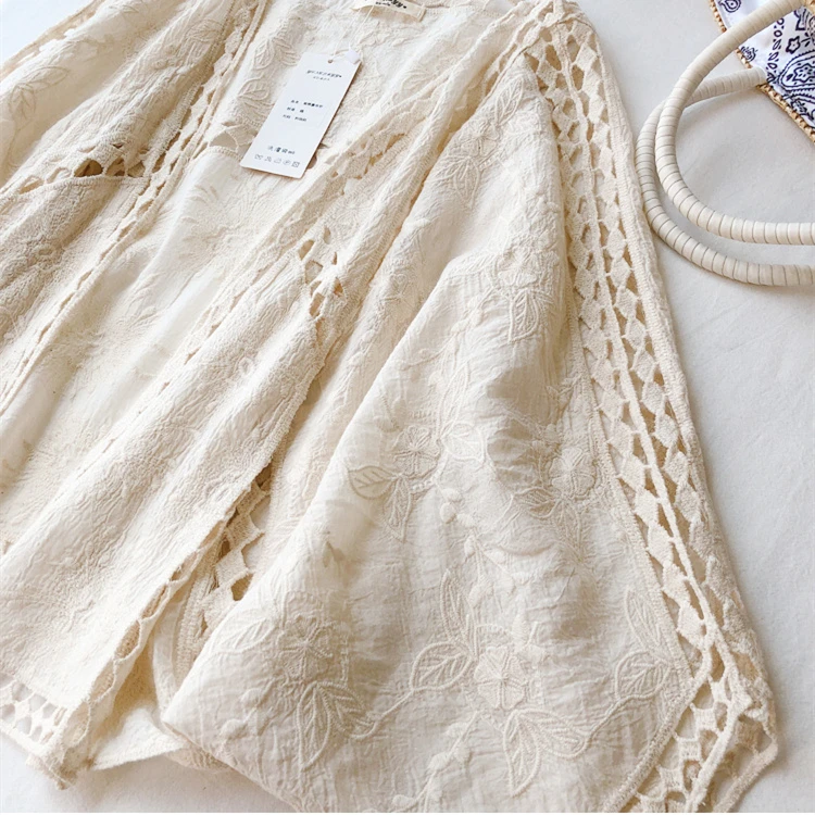 Youth Summer Beach Cotton Linen Embroidery Eyelet Hollow Out Open Stitch Cover-ups Ibiza Hippie Gypsy Boho Bohemian Top Swimwear