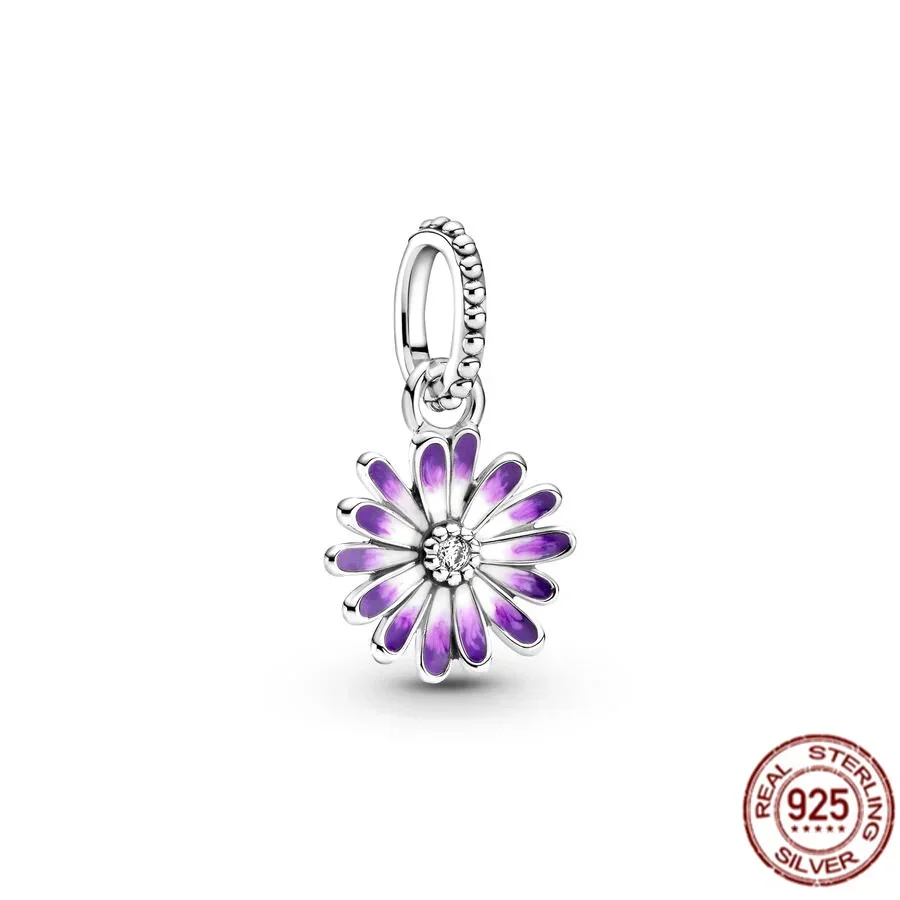 Breloques Pandora originales en argent regardé 925 pour femme, rose, violet, bleu, détruire AndrFlower, perles pour bracelet, mode, bijoux à bricoler soi-même, cadeau