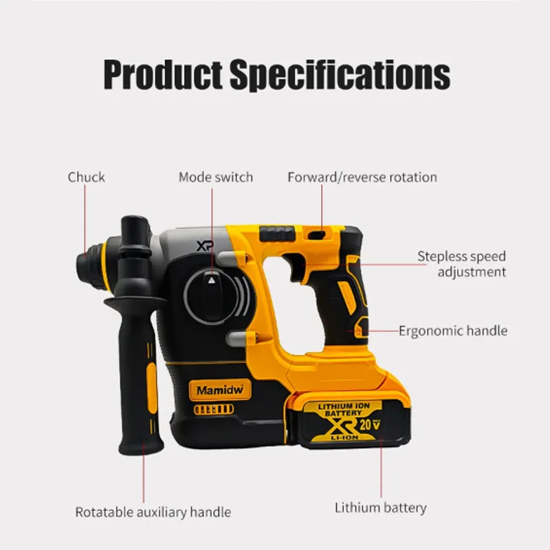 DEWALT DCH273 20V Brushless Rotary Hammer SDS plus 3-Mode Concrete Drill 24mm Impact Power Tool with Variable Speed 4600BPM