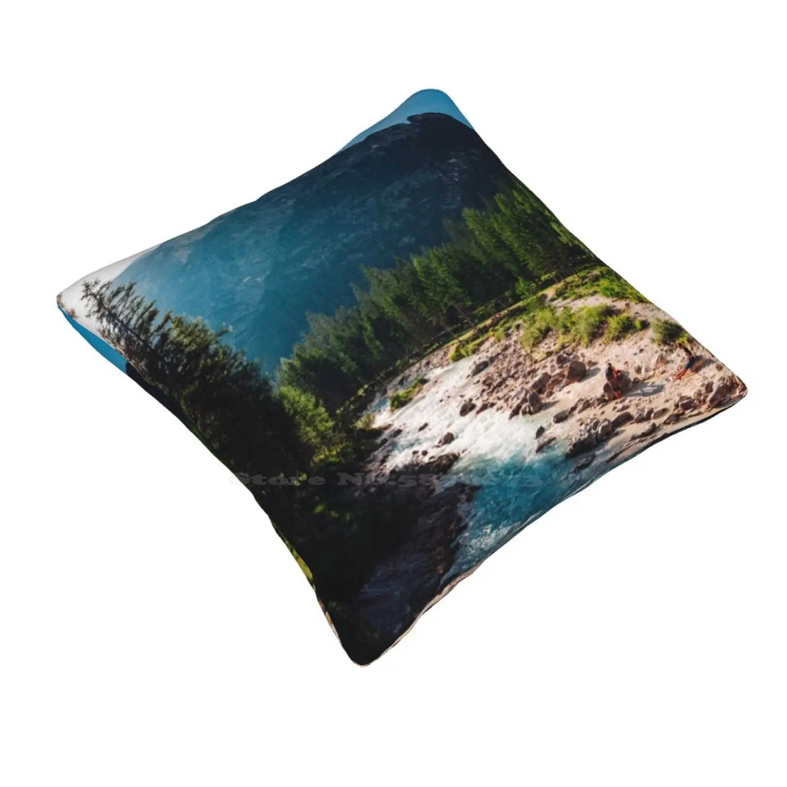 River Throw Cushion Pillow Cover River Water Forest Wood Trees Sky Trip Holiday Sun Summer Afternoon Italy Family Mountains