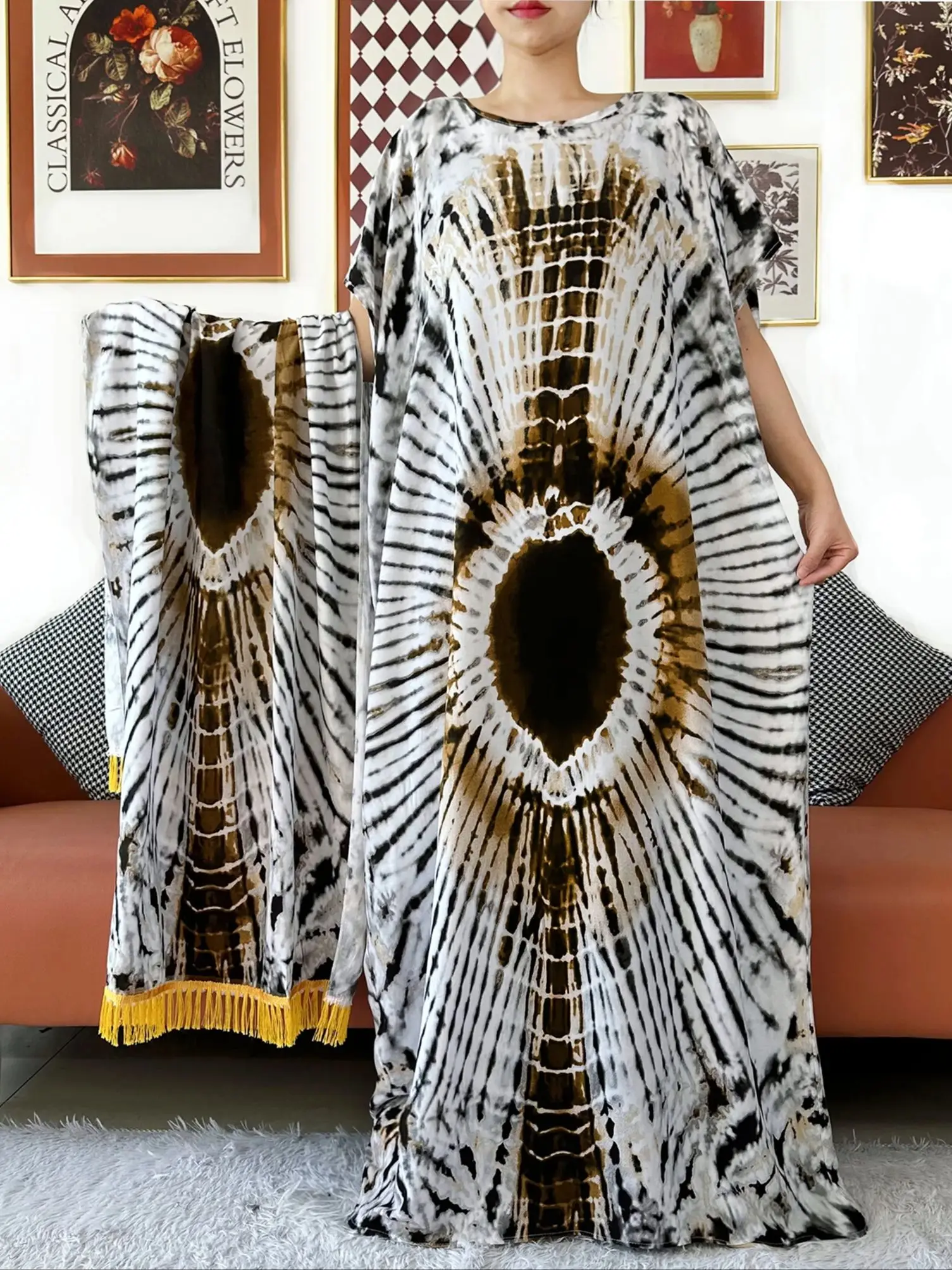 우아한 무슬림 드레스 타이다이 O넥 반팔 코튼 여성 루즈 아바야 보헤미안 맥시 드레스 캐주얼 드레스 아프리카 베스티도스