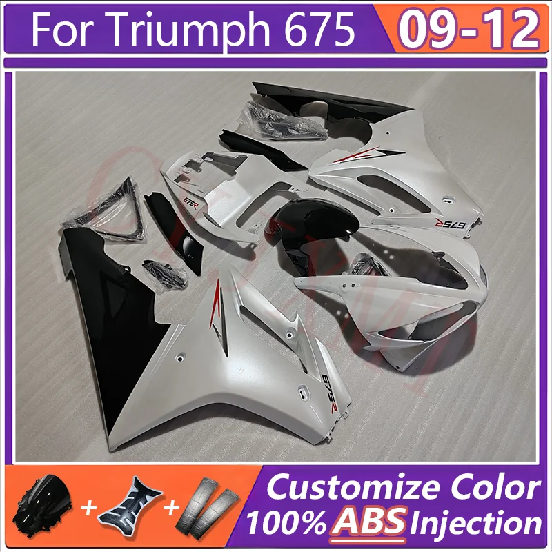 Motorcycle Fairing for Triumph 675 2009 2010 2011 2012 Fairings Kit fit Daytona 675R 09-12 Metallic White Bodyframe Plastic Case